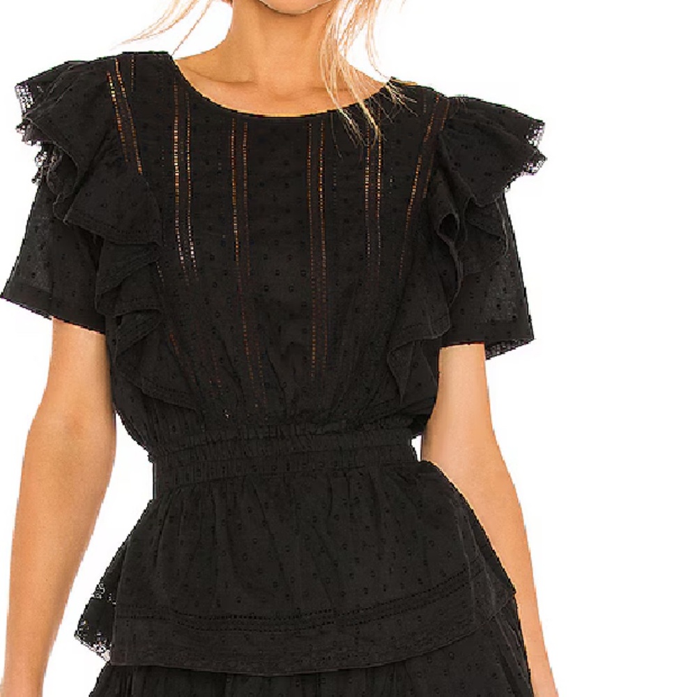 LoveShackFancy Black Eyelet Ruffle Mini Dress - Picture 13 of 14
